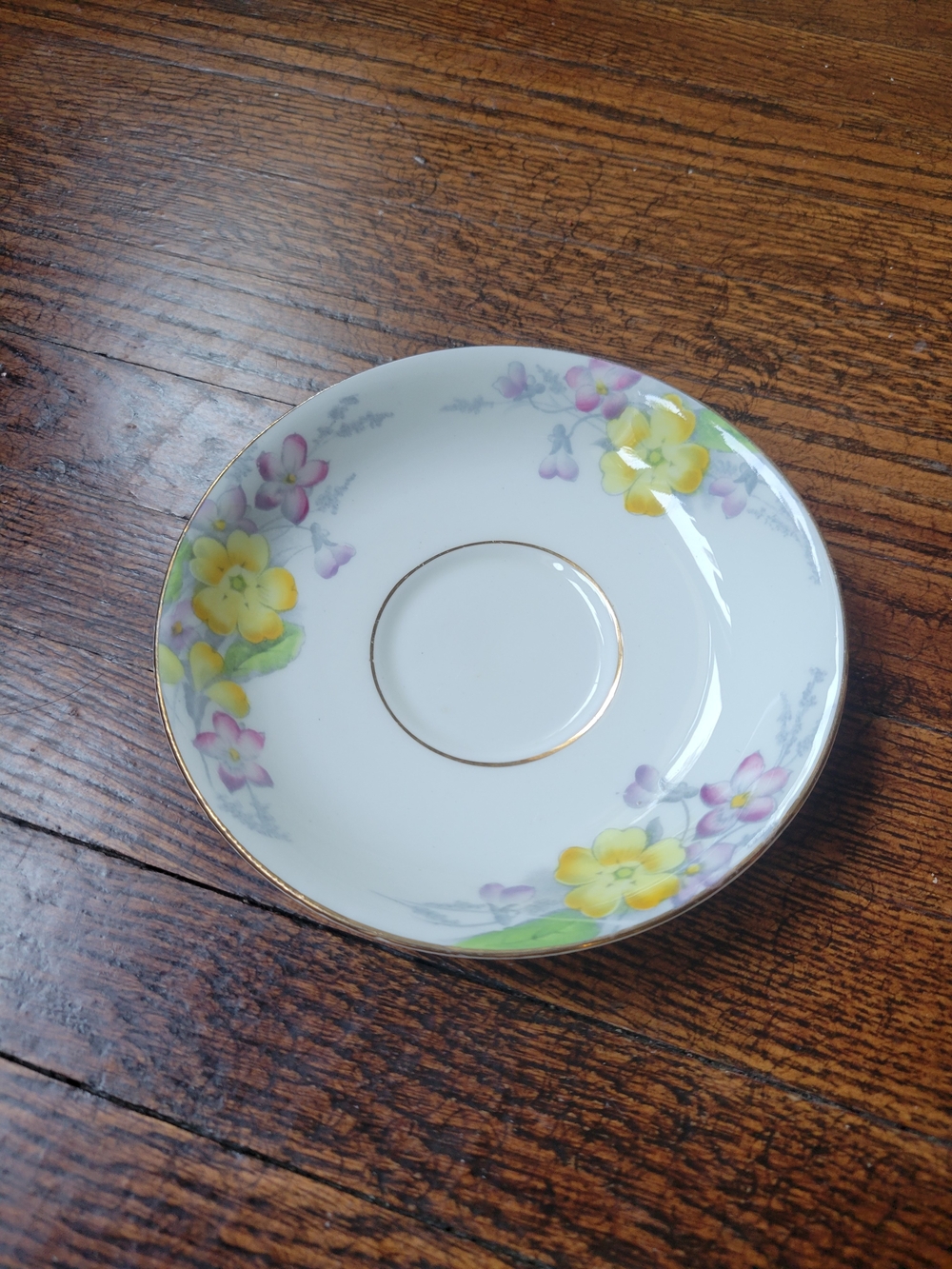 Sampson Smith Old Royal Bone China Saucer Yellow Pink Flower Only